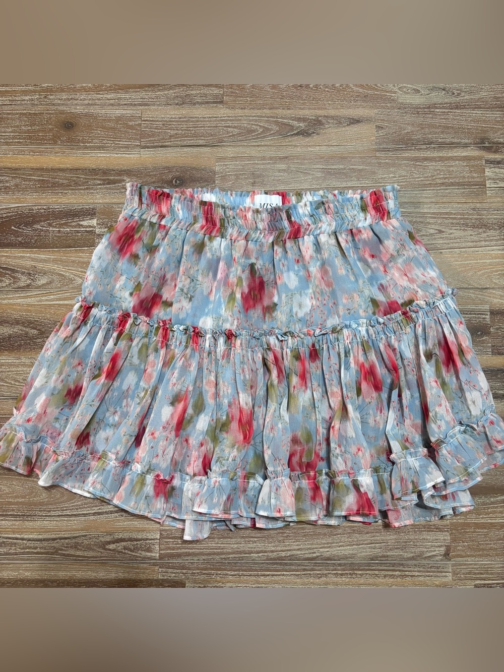 MISA Los Angeles Layla Tiered Mini Skirt In Blue Daydream Floral Size Medium